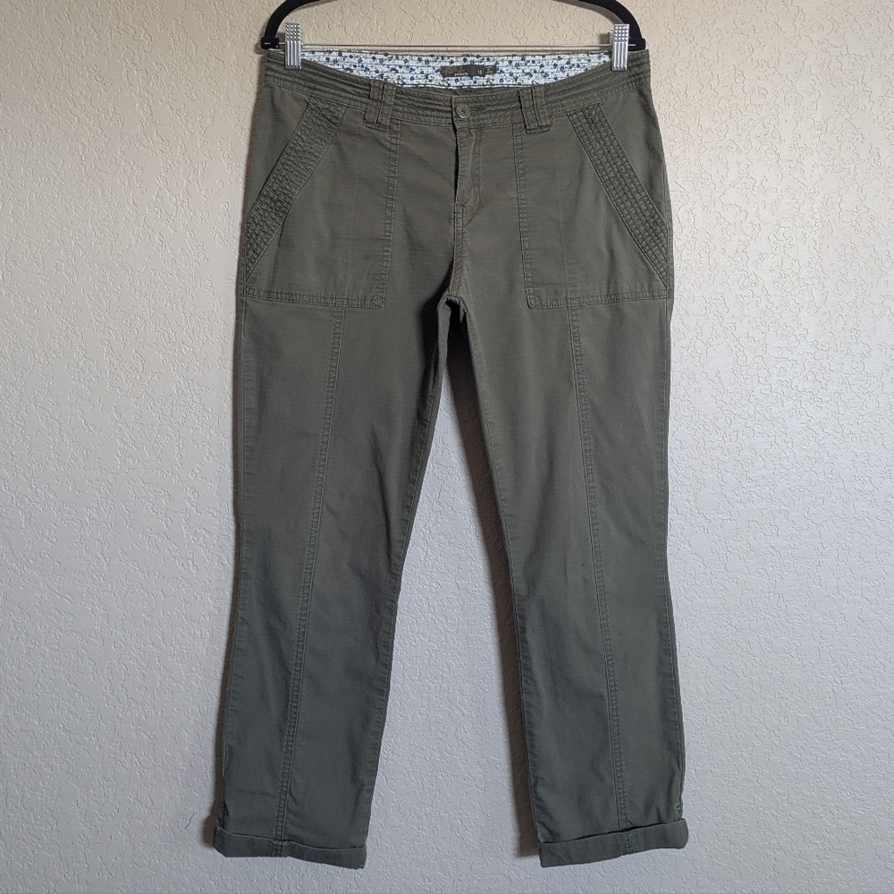 prAna Womens Size 10 Utility Pants Ankle Length Green Organic Cotton Blend